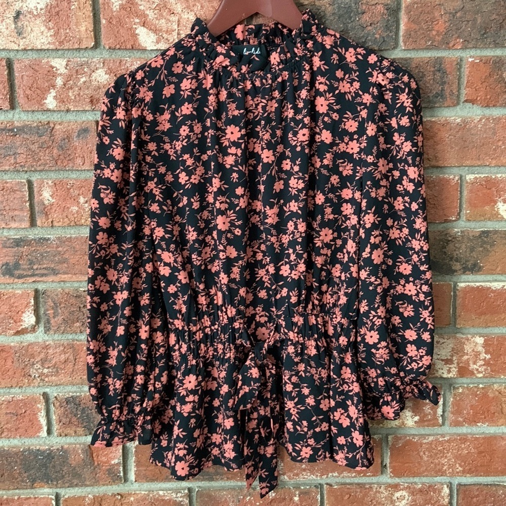 Lipslide Black & Peach Floral Peplum Top